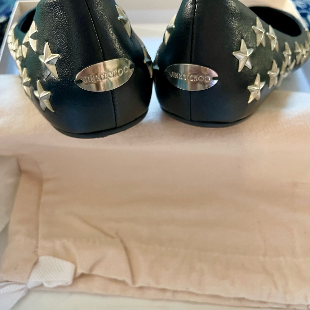 Jimmy Choo Black Star Flats SZ 10 - Picture 7 of 8